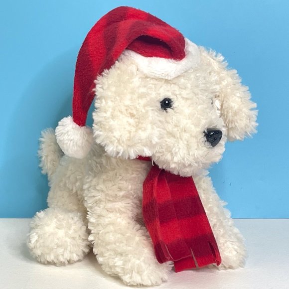 RARE Gitzy Beautifully Detailed‎ White Christmas Puppy Dog 12" Plush Stuffed Toy - Picture 1 of 7